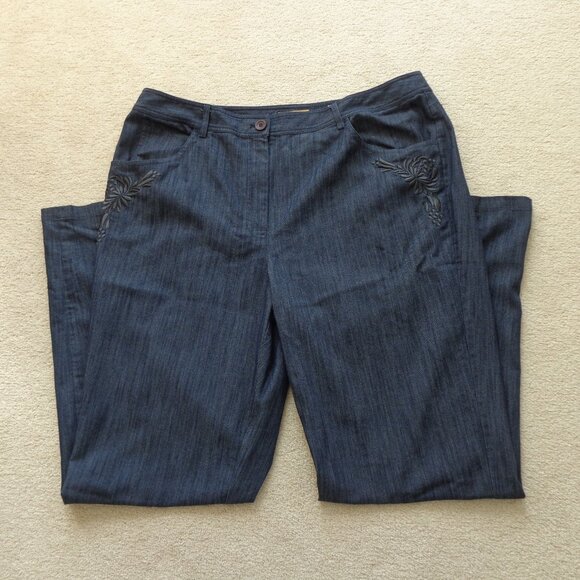 Peck Peck Weekend Embroidered Lightweight Cotton Gray Pockets Pants Women Sz 16 - Picture 1 of 7